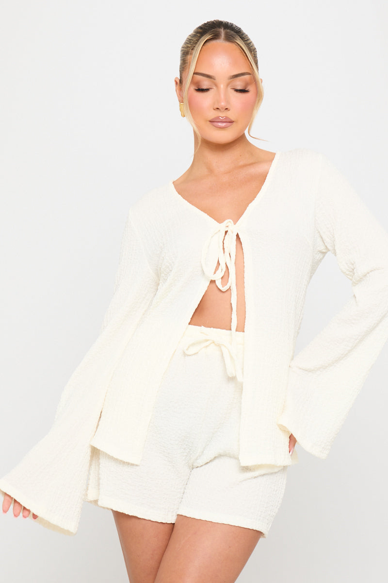 White Linen Tie Front Top & Shorts Beach Co-Ord