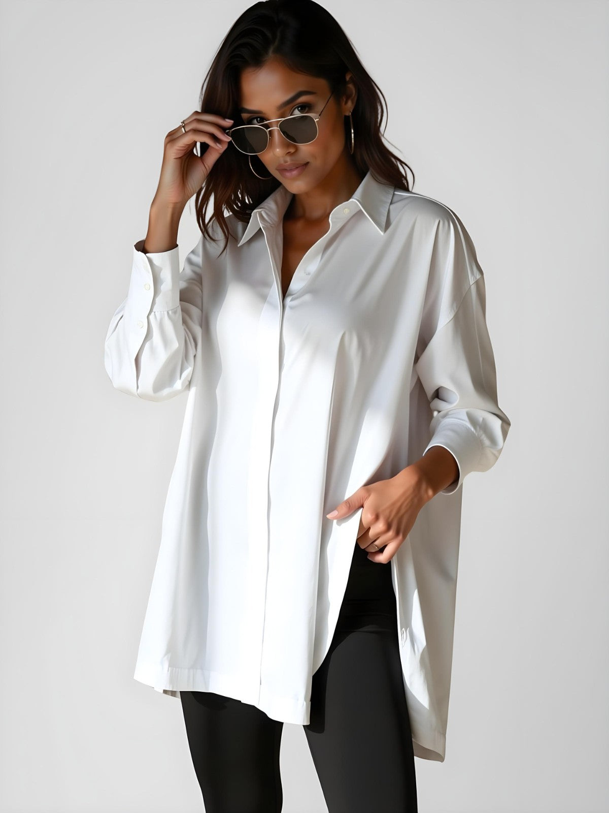 Zavirea™ | Oversized Lapel Button Shirt Dress