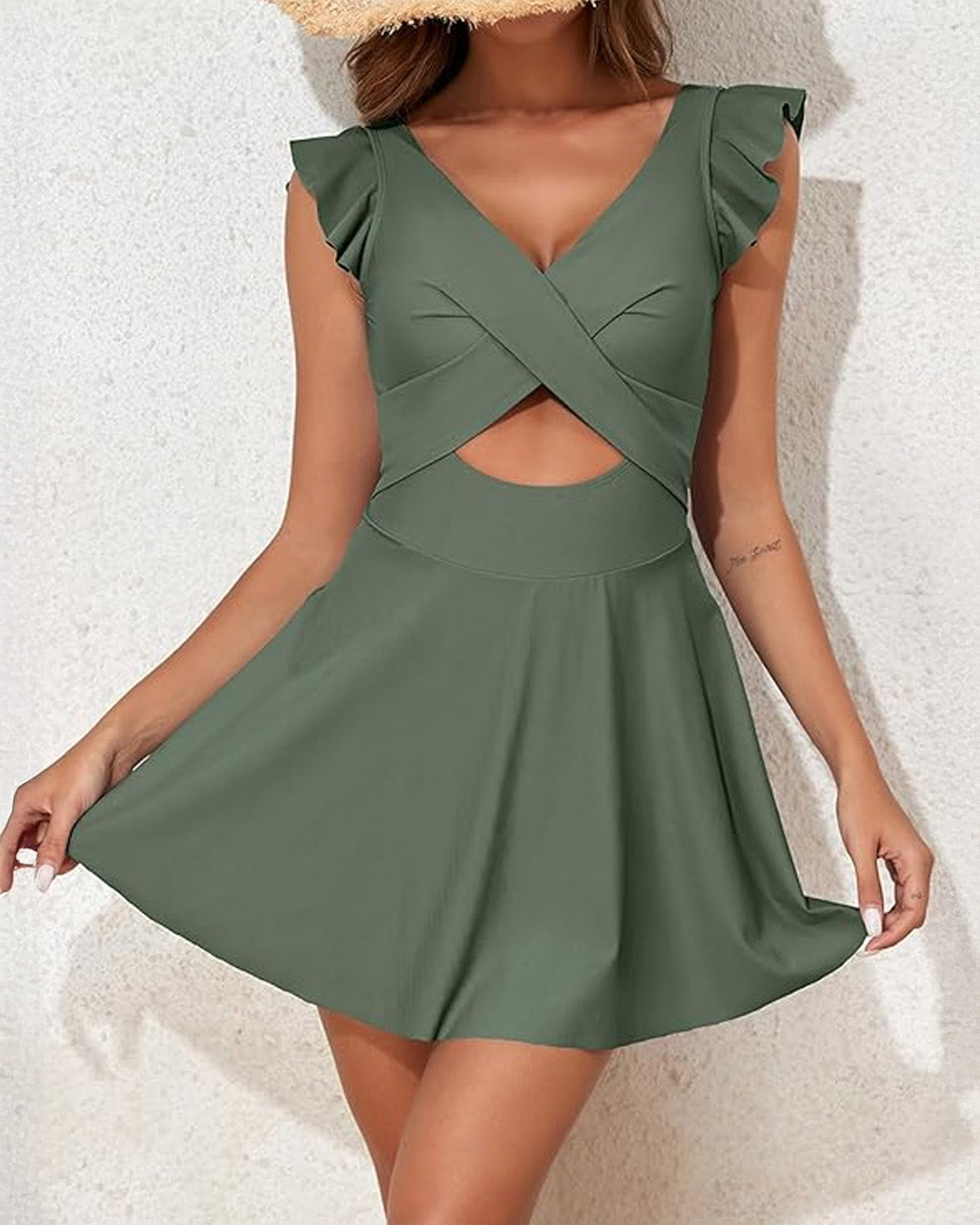 ZAVIREA® Ruffle & Reveal Modest Swimsuit