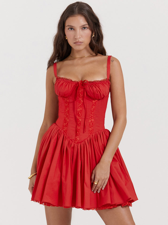 Women's Retro Strappy Corset Floral Mini Dress