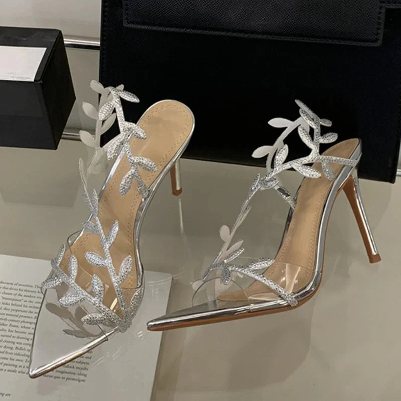 Zavirea Rhinestone Leaf Sandals
