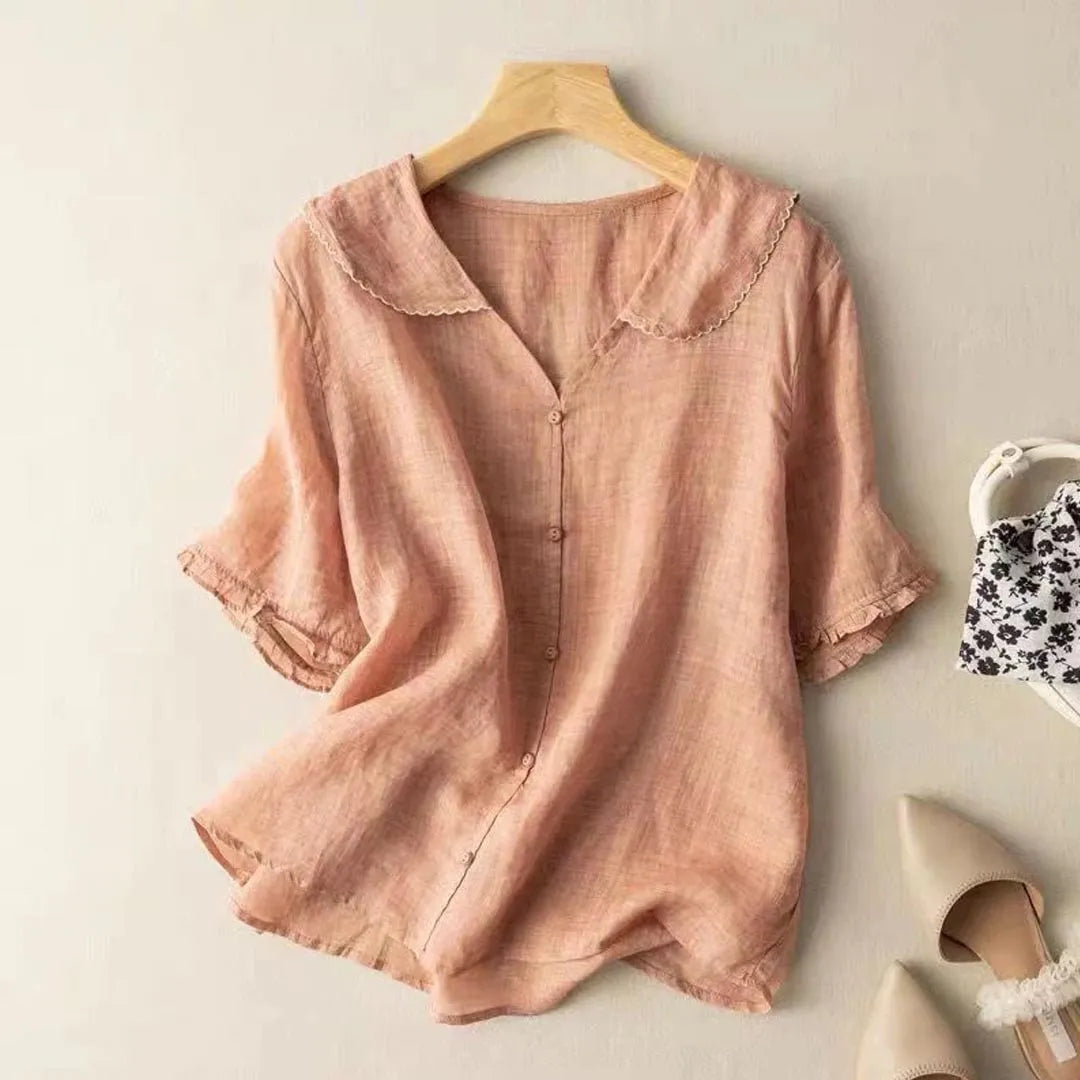 Adele Classic V-Neck Linen Blouse