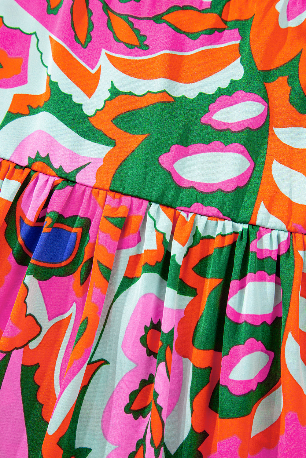 Rose Summer Plant Print Lace up V-Neck Short Sleeve Blouse