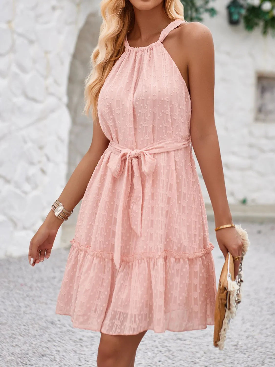 Tied Frill Sleeveless Mini Cami Dress