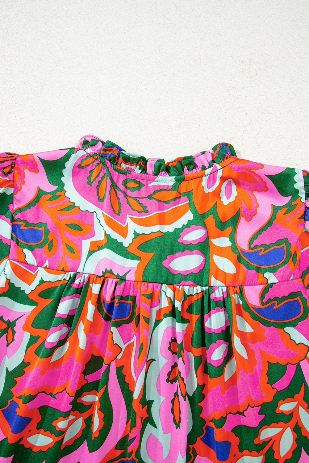 Rose Summer Plant Print Lace up V-Neck Short Sleeve Blouse