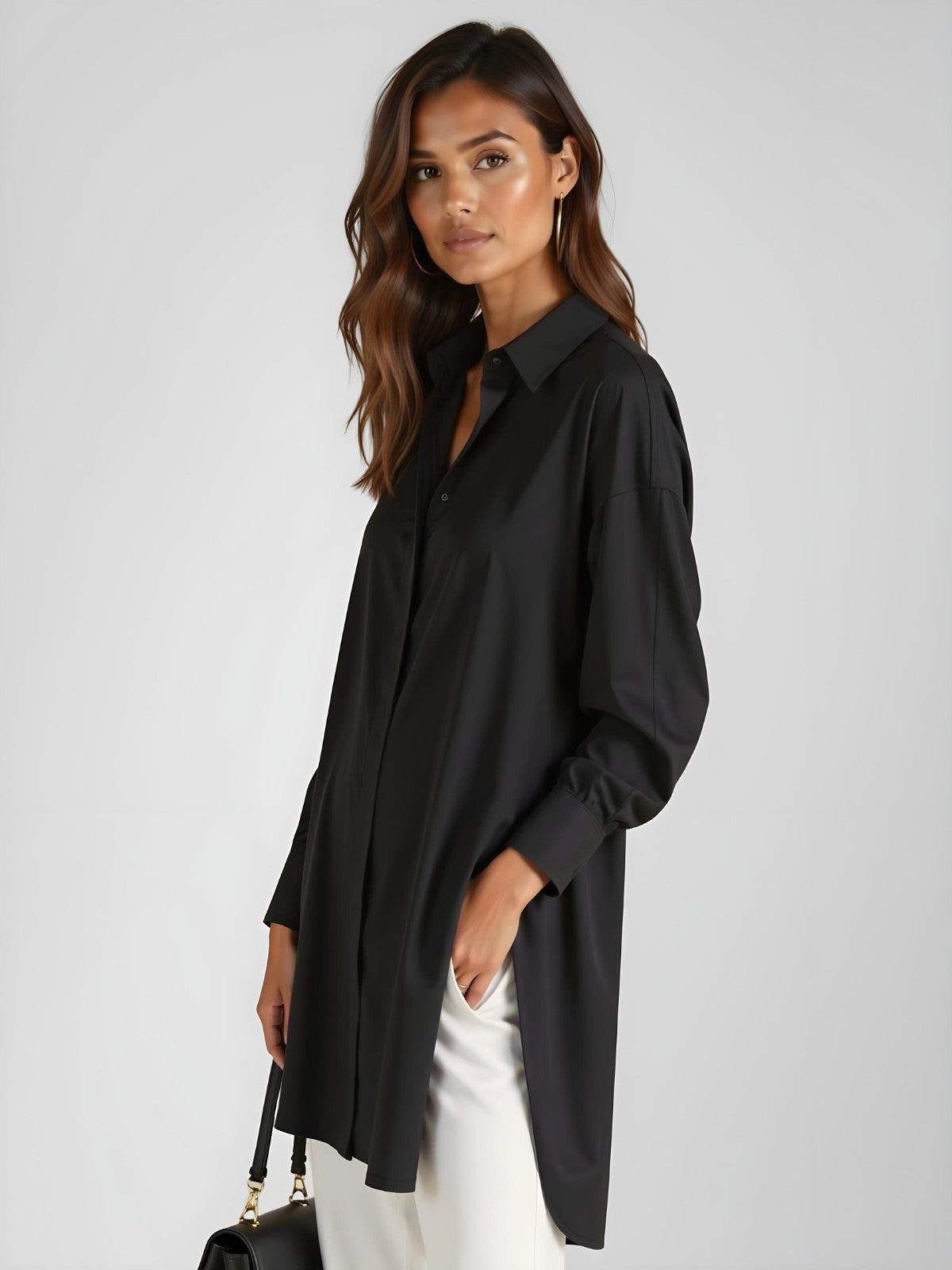 Zavirea™ | Oversized Lapel Button Shirt Dress