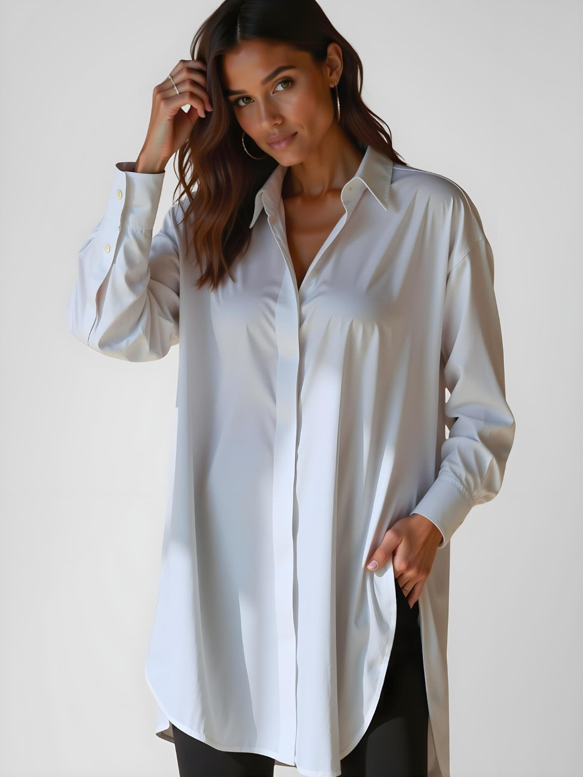 Zavirea™ | Oversized Lapel Button Shirt Dress