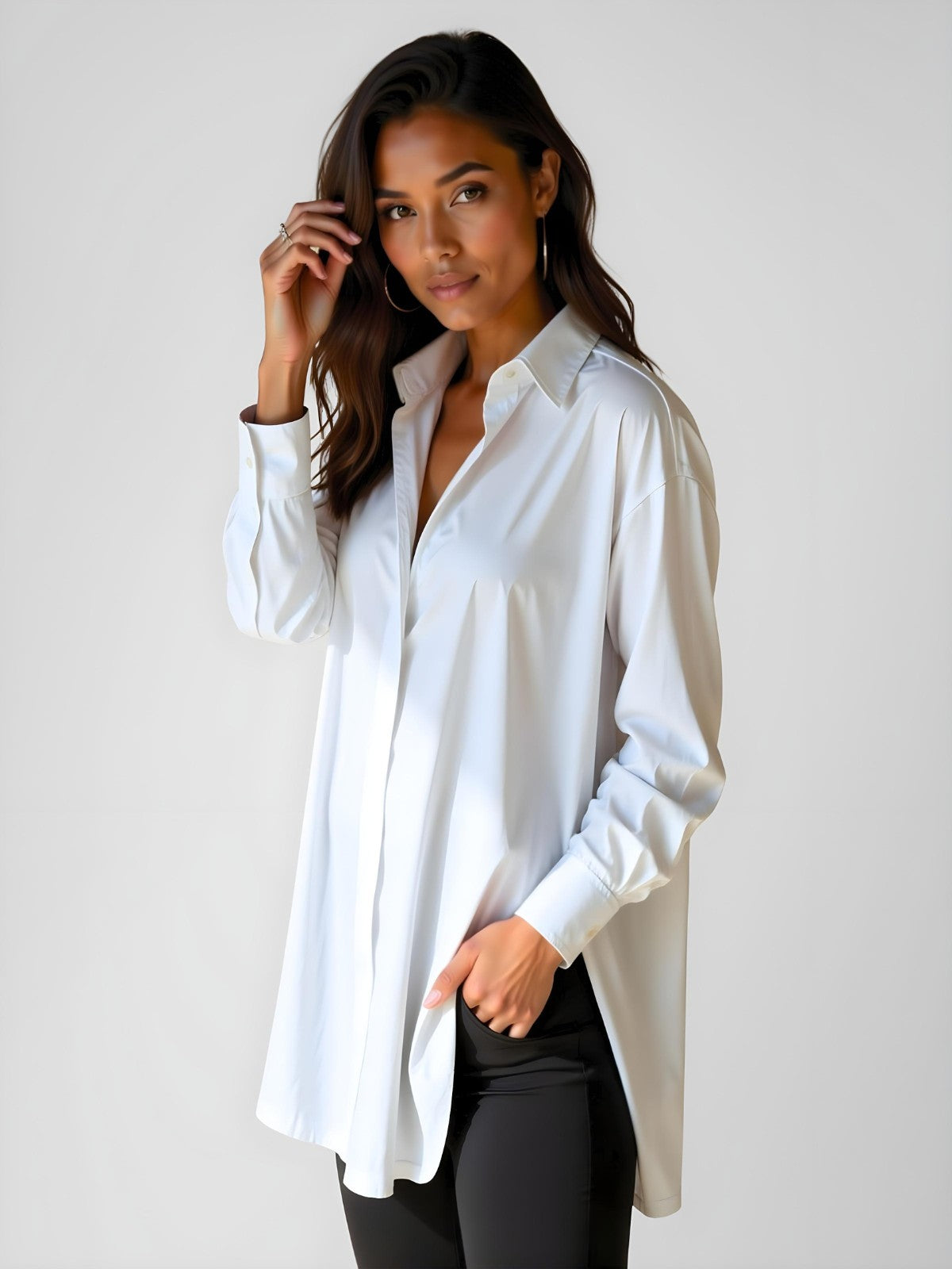 Zavirea™ | Oversized Lapel Button Shirt Dress