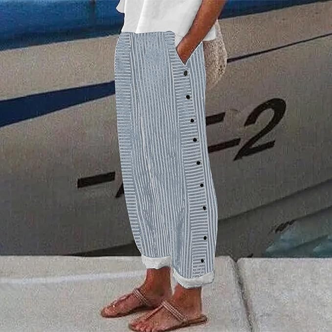 Liora™ | Striped Trousers with Buttons