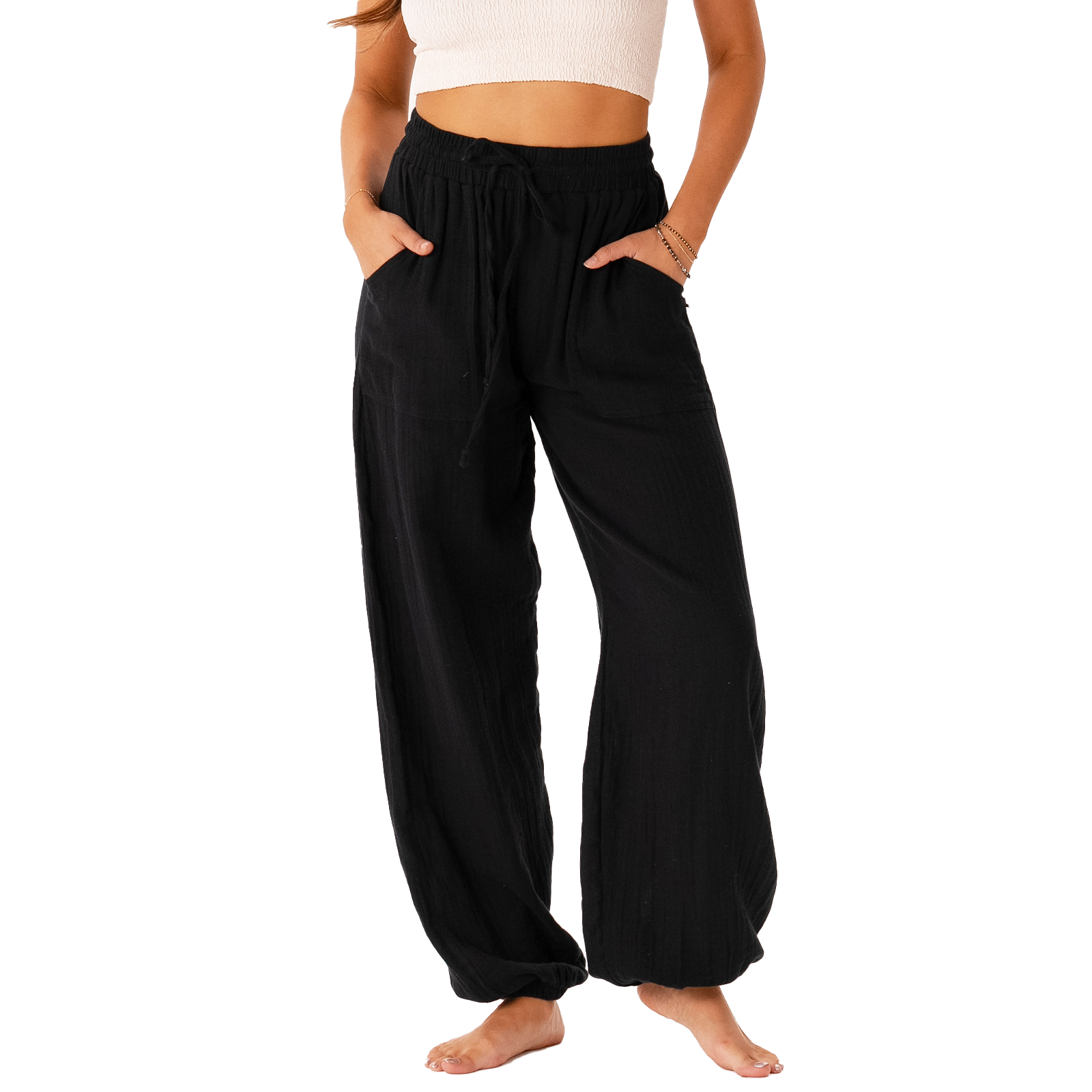 Black Cotton Castaway Pants