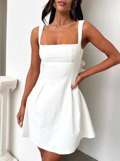 Explore More Collection - Devine Bow Back Square Neck Mini Dress