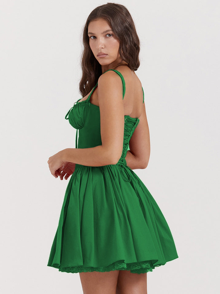 Women's Retro Strappy Corset Floral Mini Dress