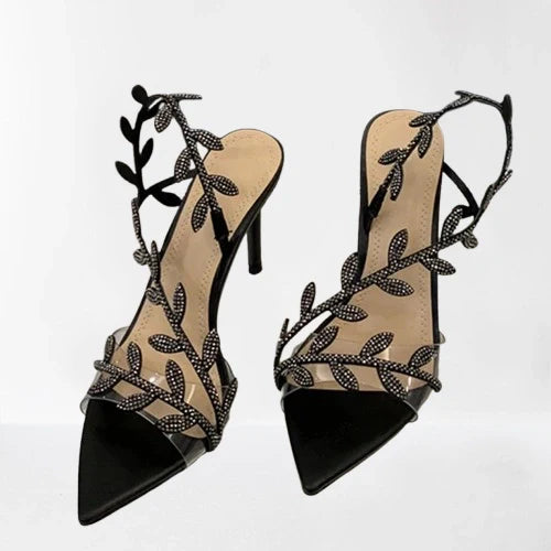 Zavirea Rhinestone Leaf Sandals
