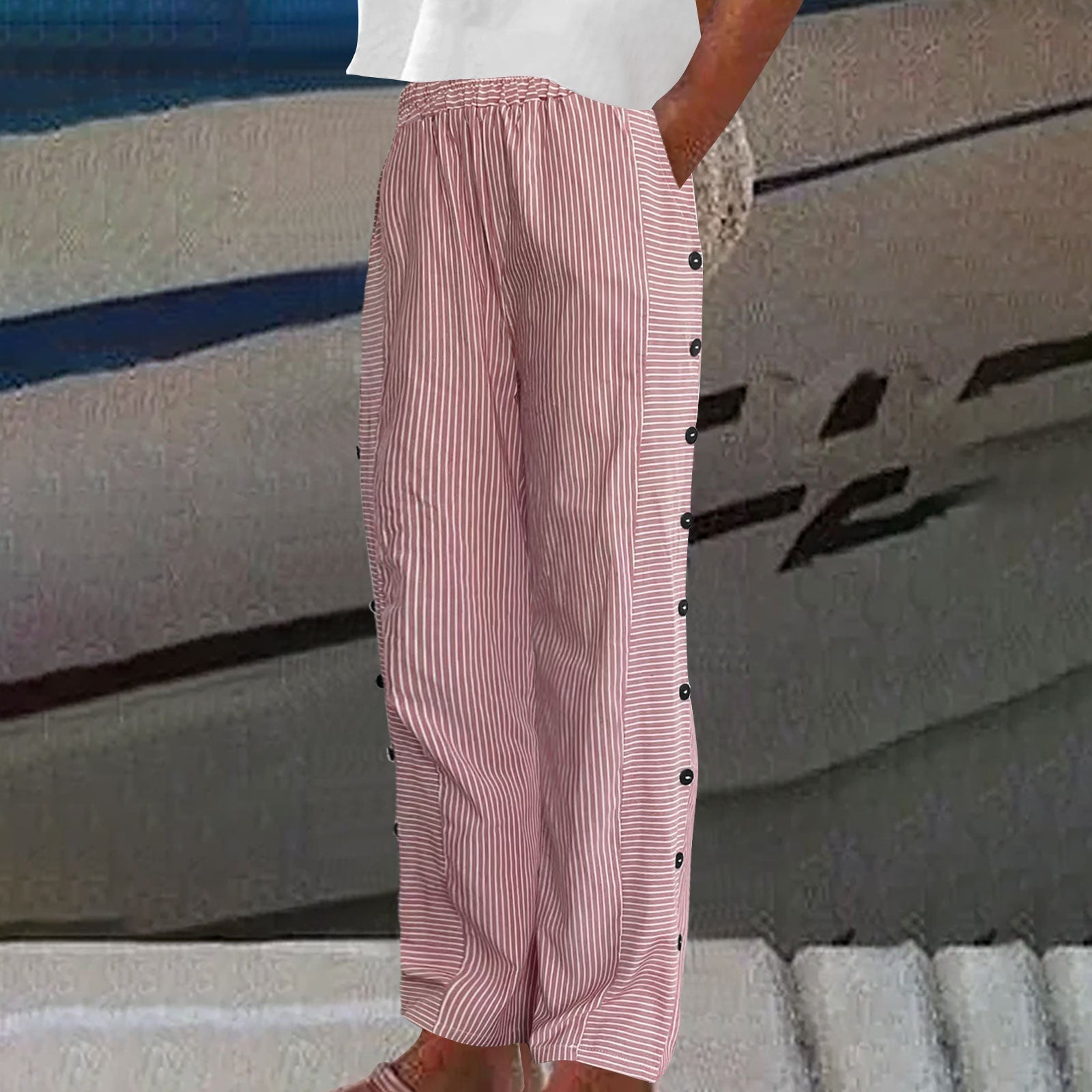 Liora™ | Striped Trousers with Buttons
