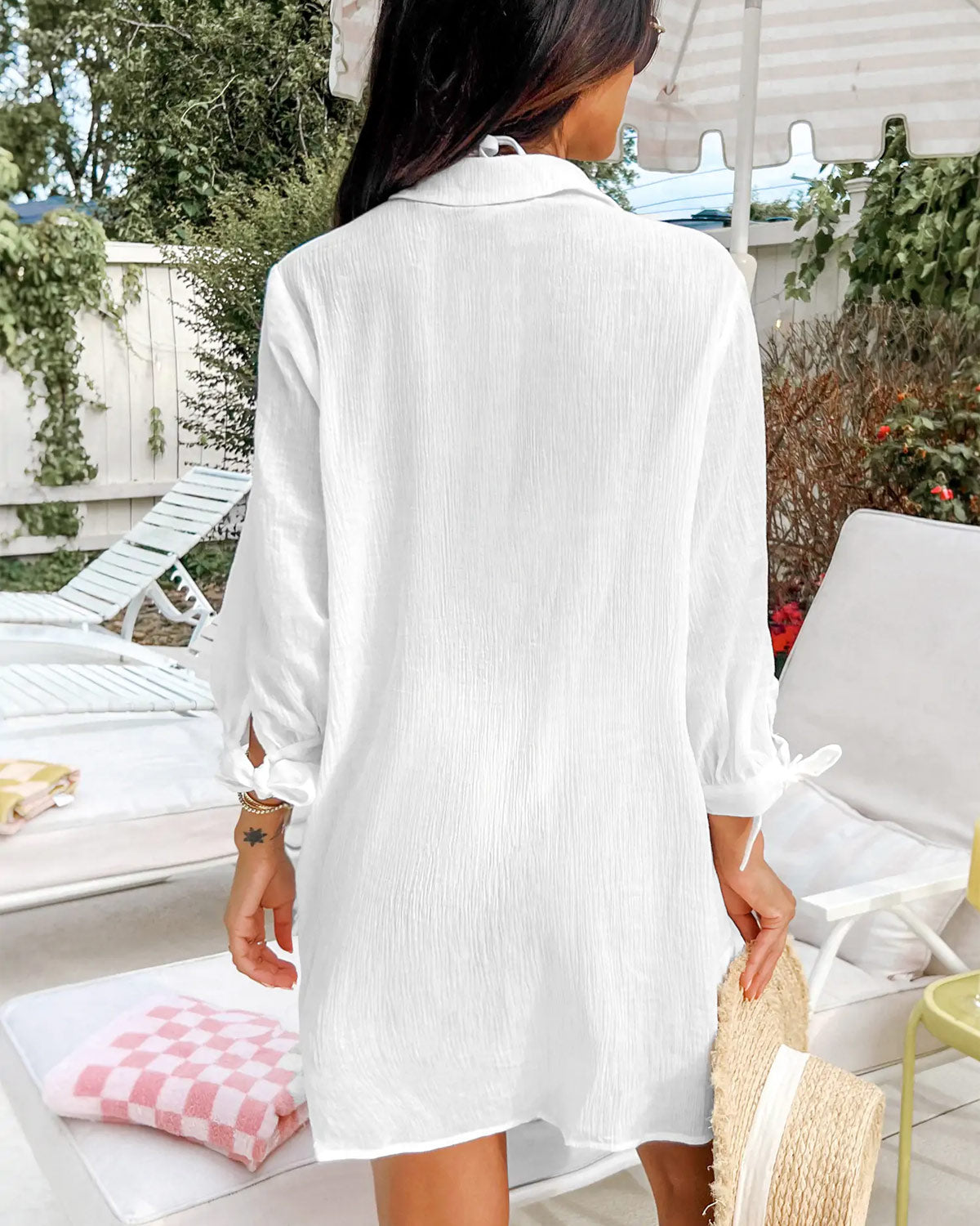 ZAVIREA® Seersucker Tie Cuff Cover-Up Dress