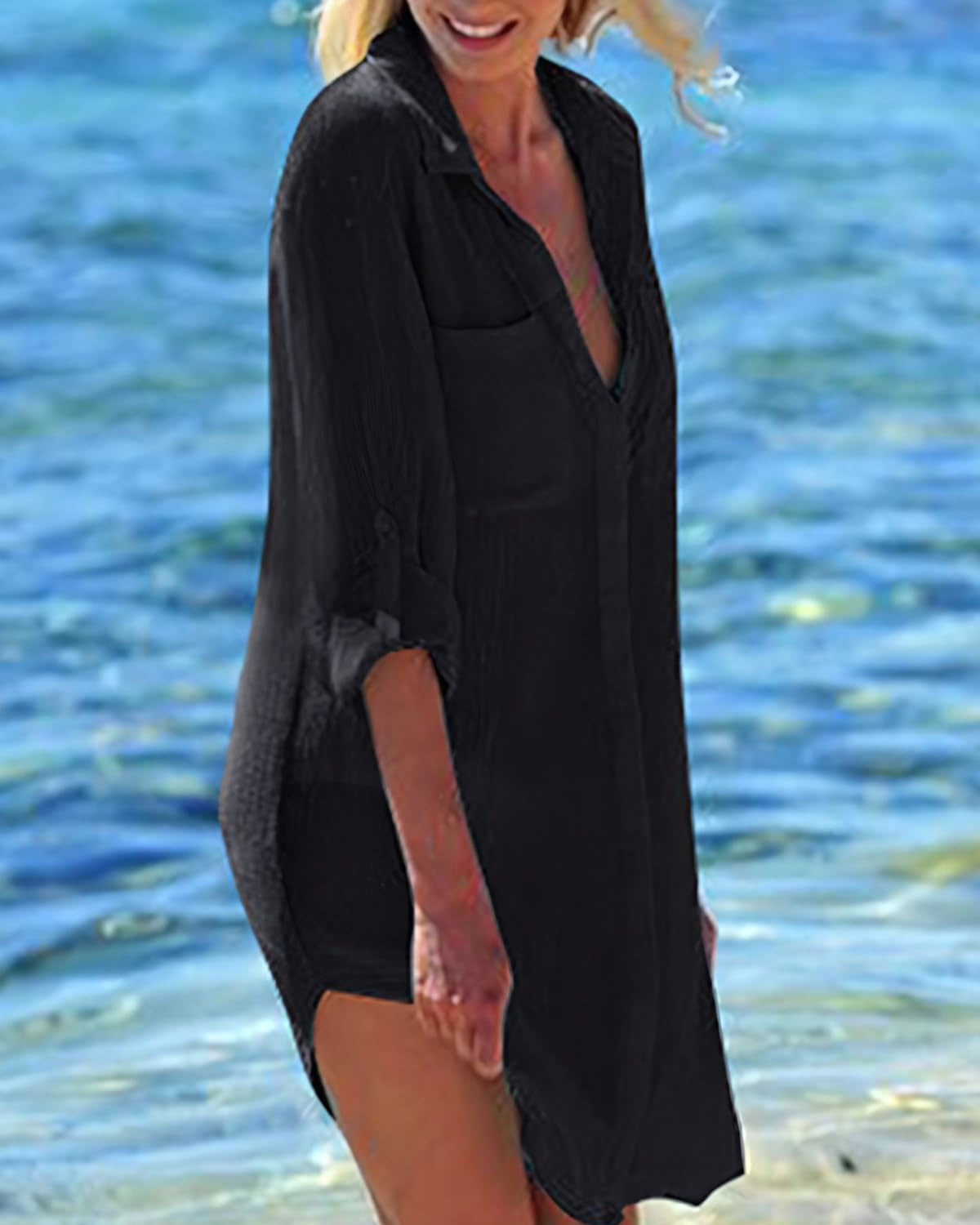 ZAVIREA® V-Neck Beach Cover-Up Shirt
