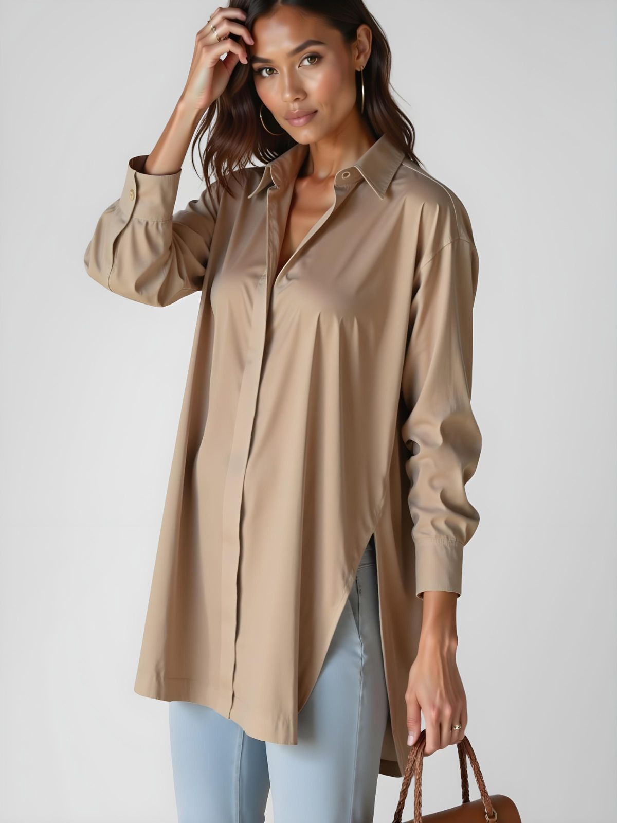 Zavirea™ | Oversized Lapel Button Shirt Dress