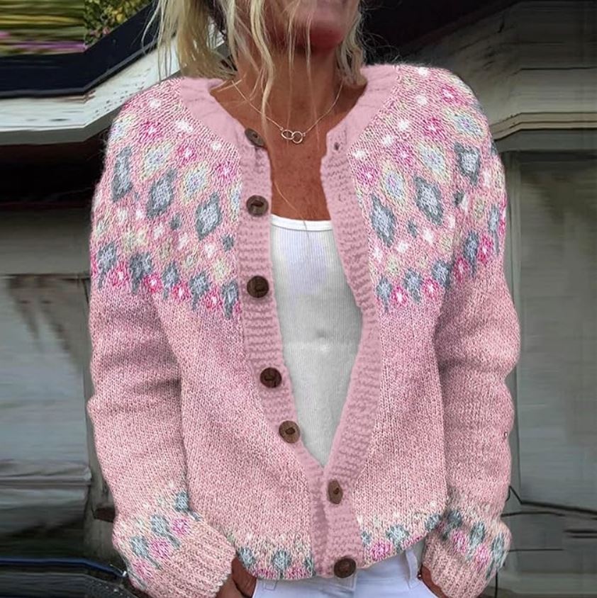 Lila | Pink cardigan with print
