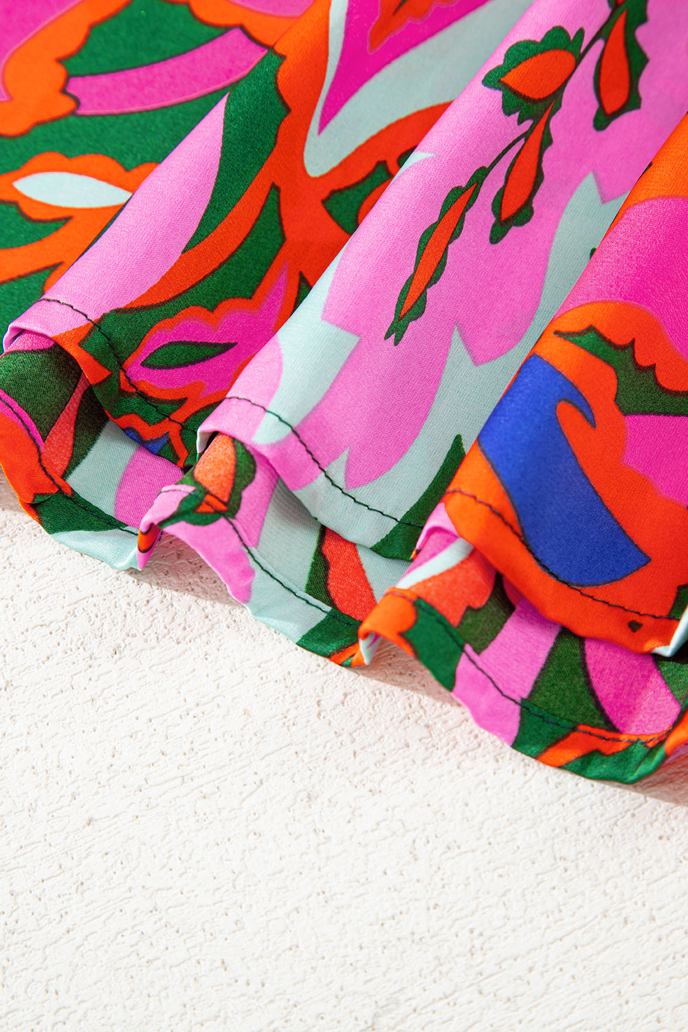 Rose Summer Plant Print Lace up V-Neck Short Sleeve Blouse