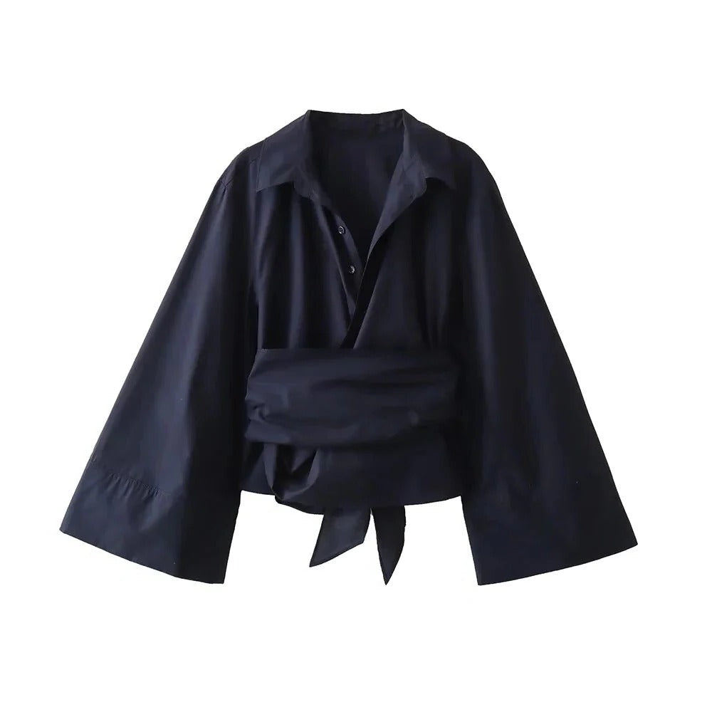 Wide Bow Belt Blouse for Chic Style