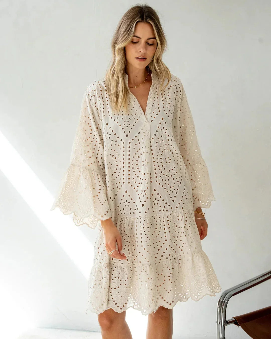 Nora Broderie Dress - Stone