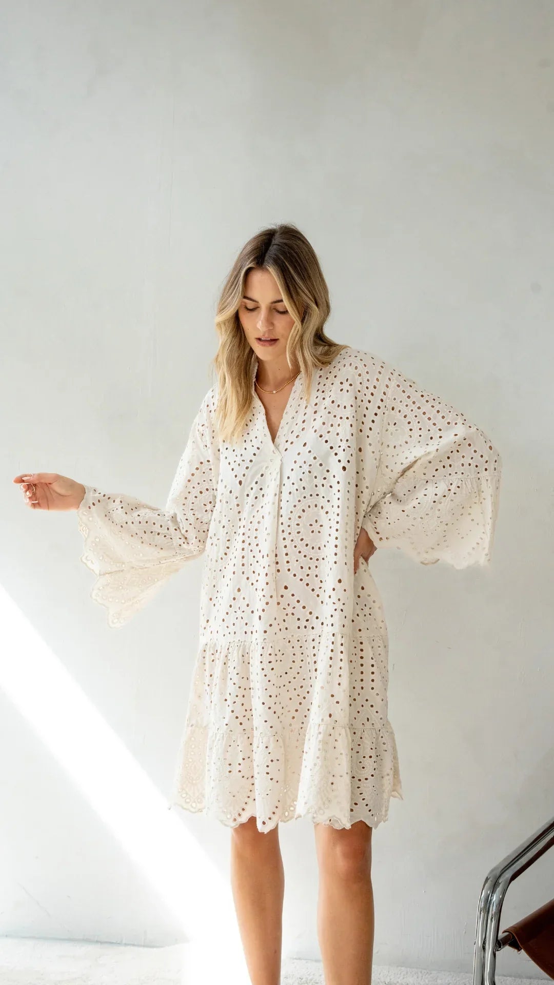 Nora Broderie Dress - Stone