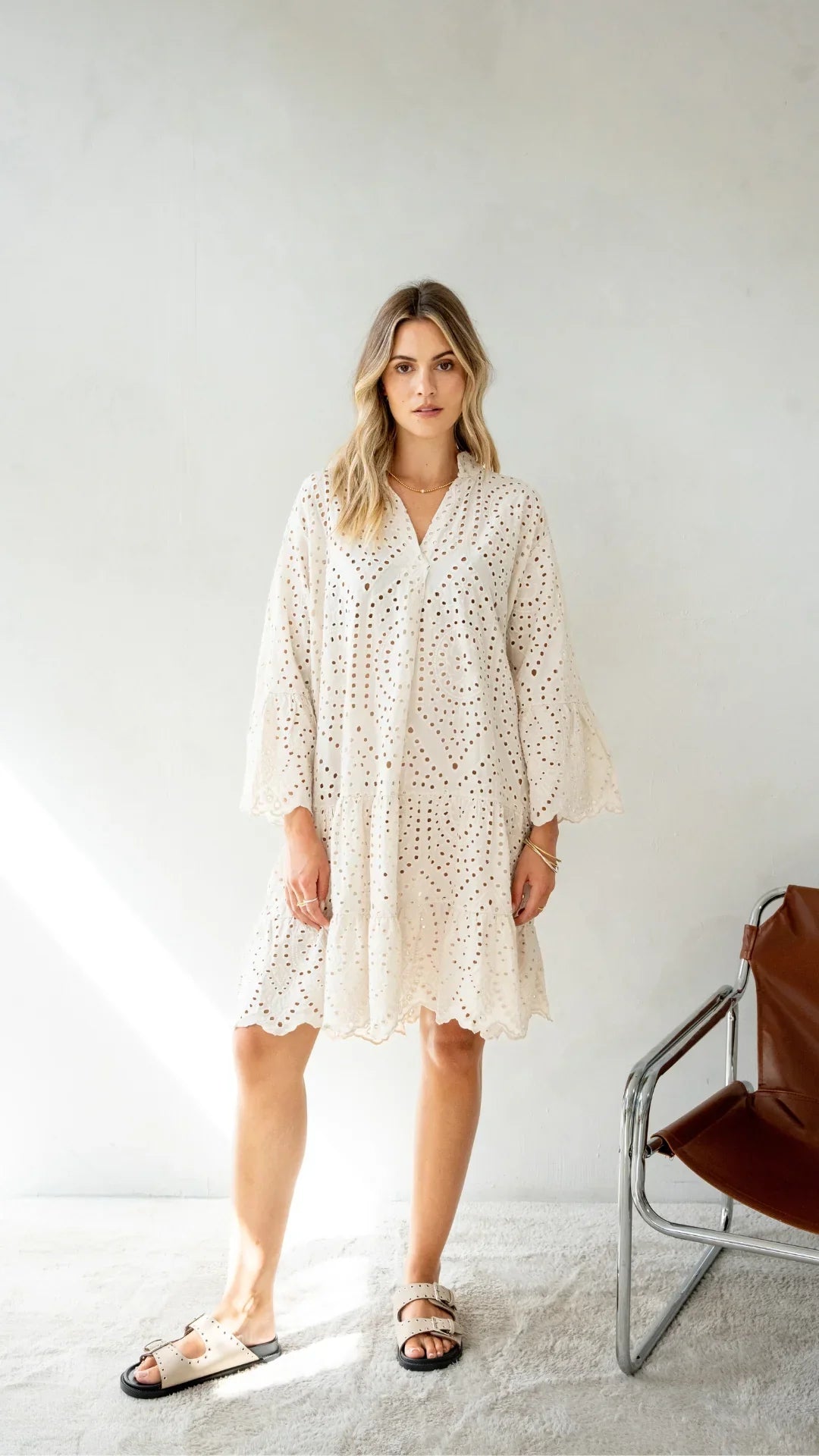 Nora Broderie Dress - Stone