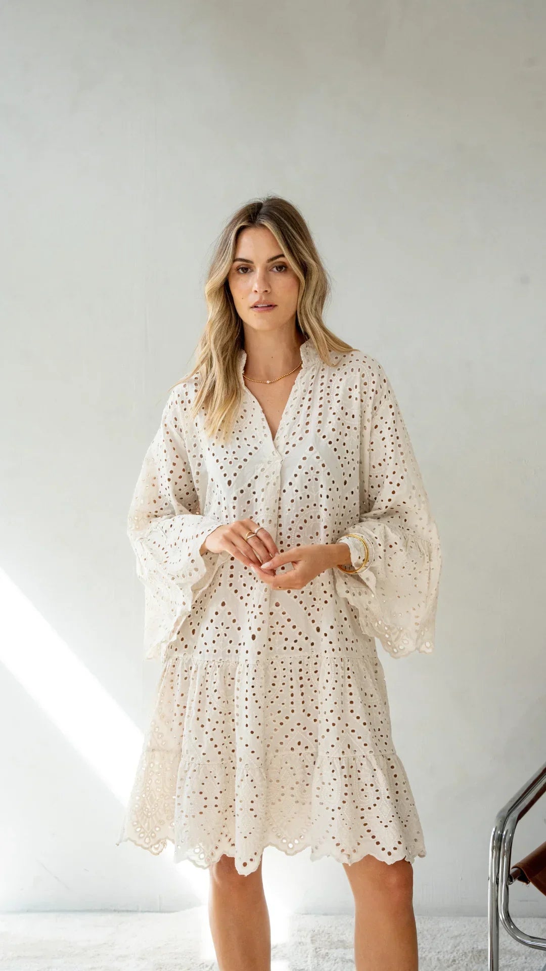 Nora Broderie Dress - Stone