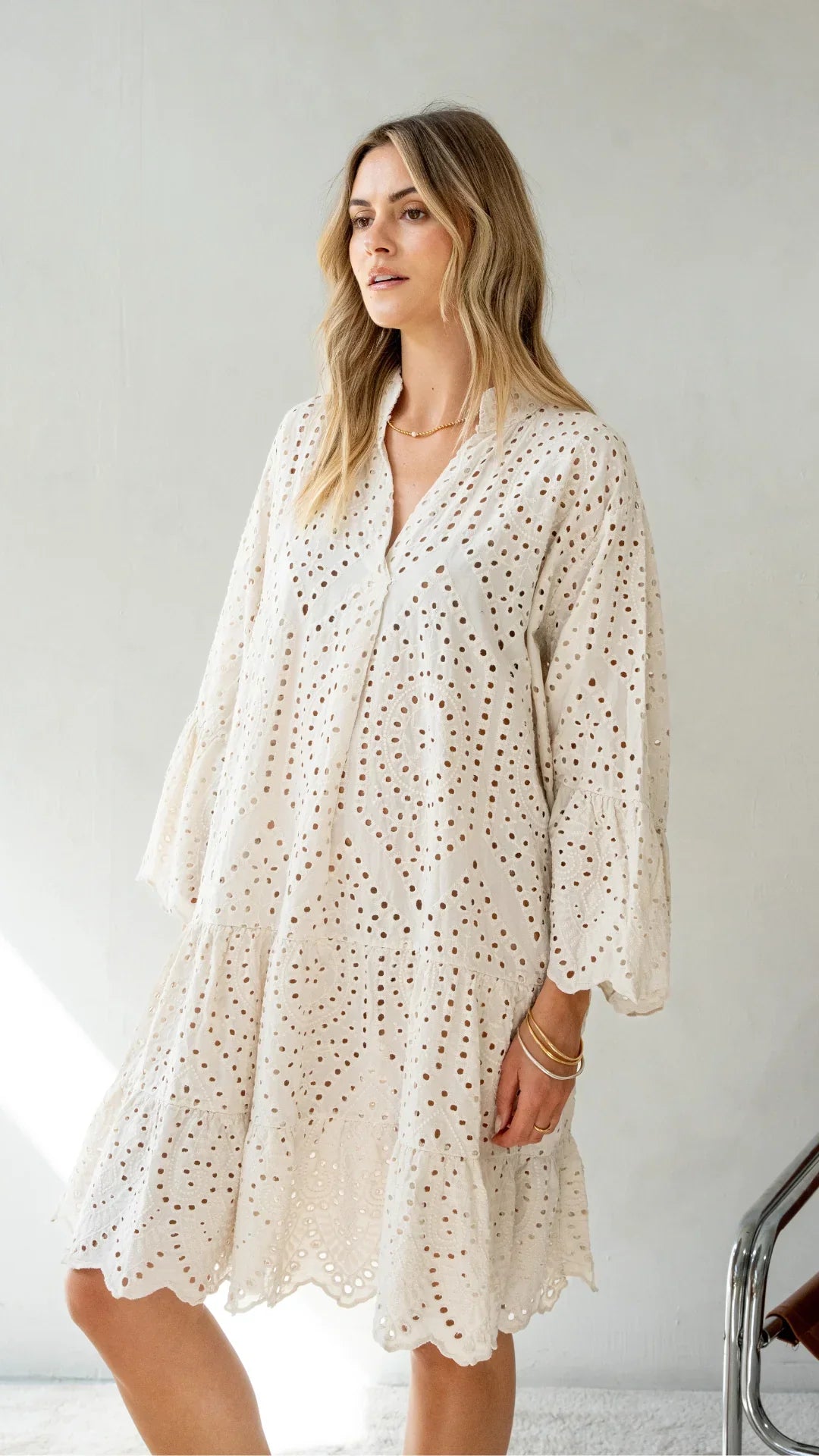 Nora Broderie Dress - Stone