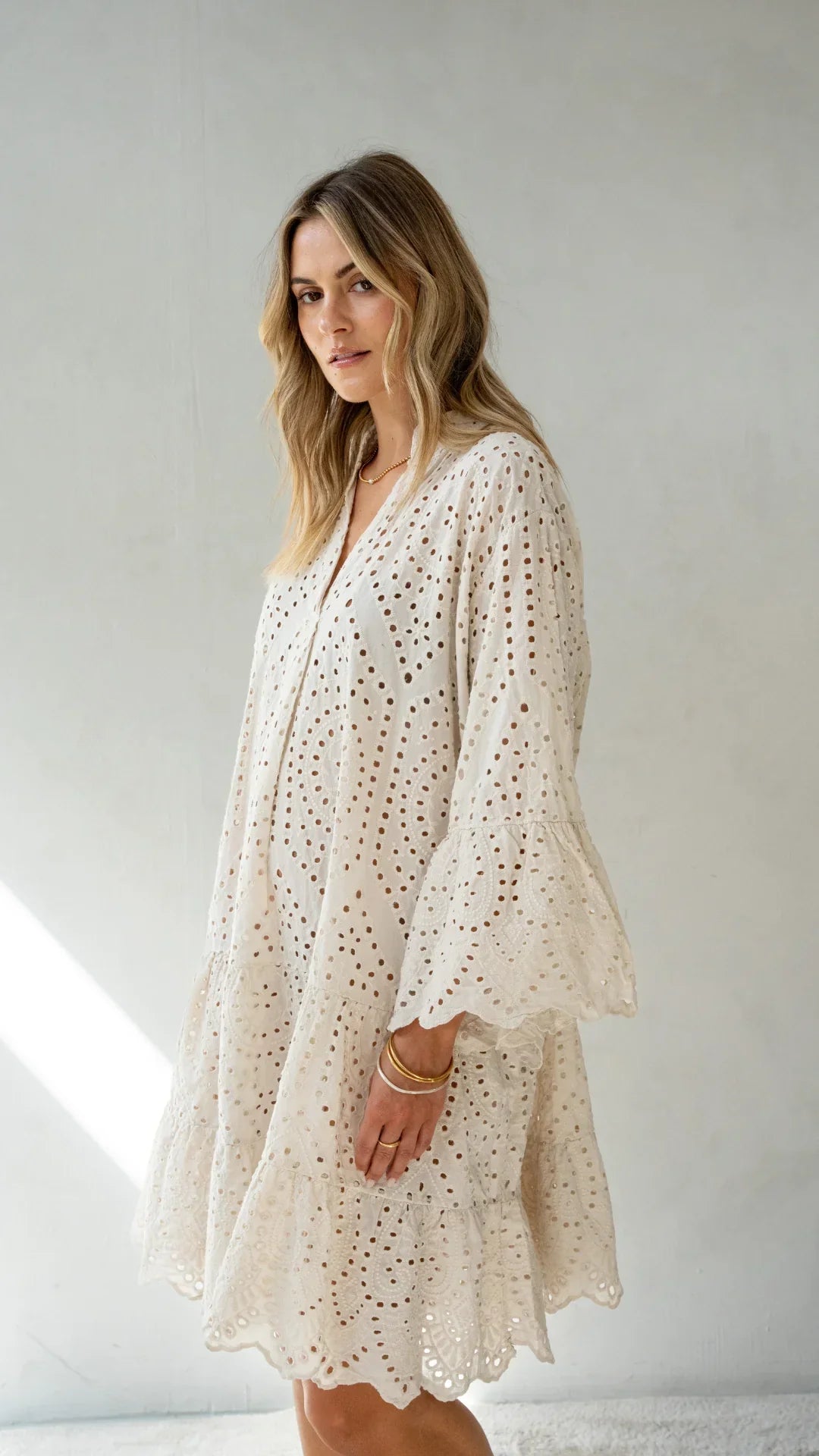 Nora Broderie Dress - Stone