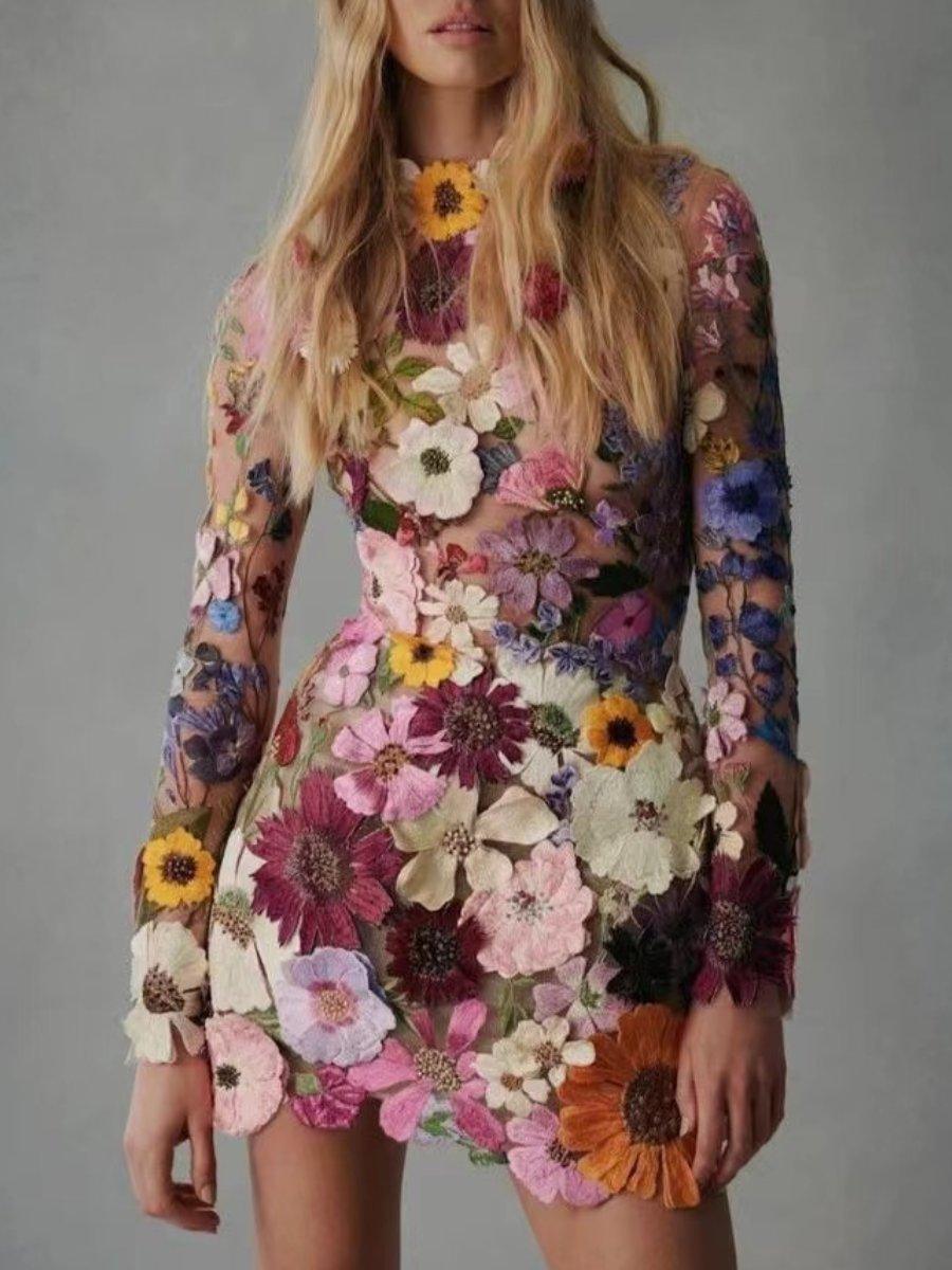 Women's 3D Floral Dress Sustainable Fabric All-Season