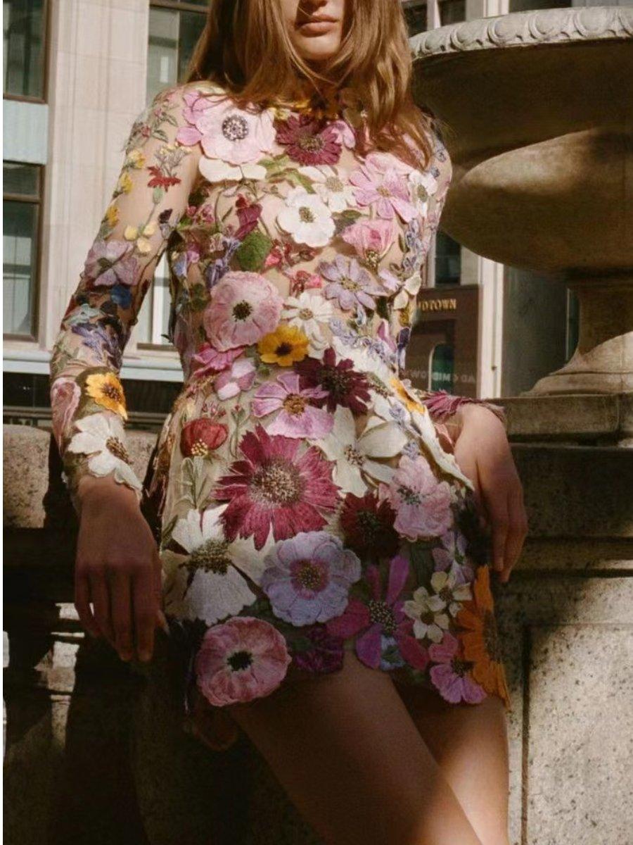 Women's 3D Floral Dress Sustainable Fabric All-Season