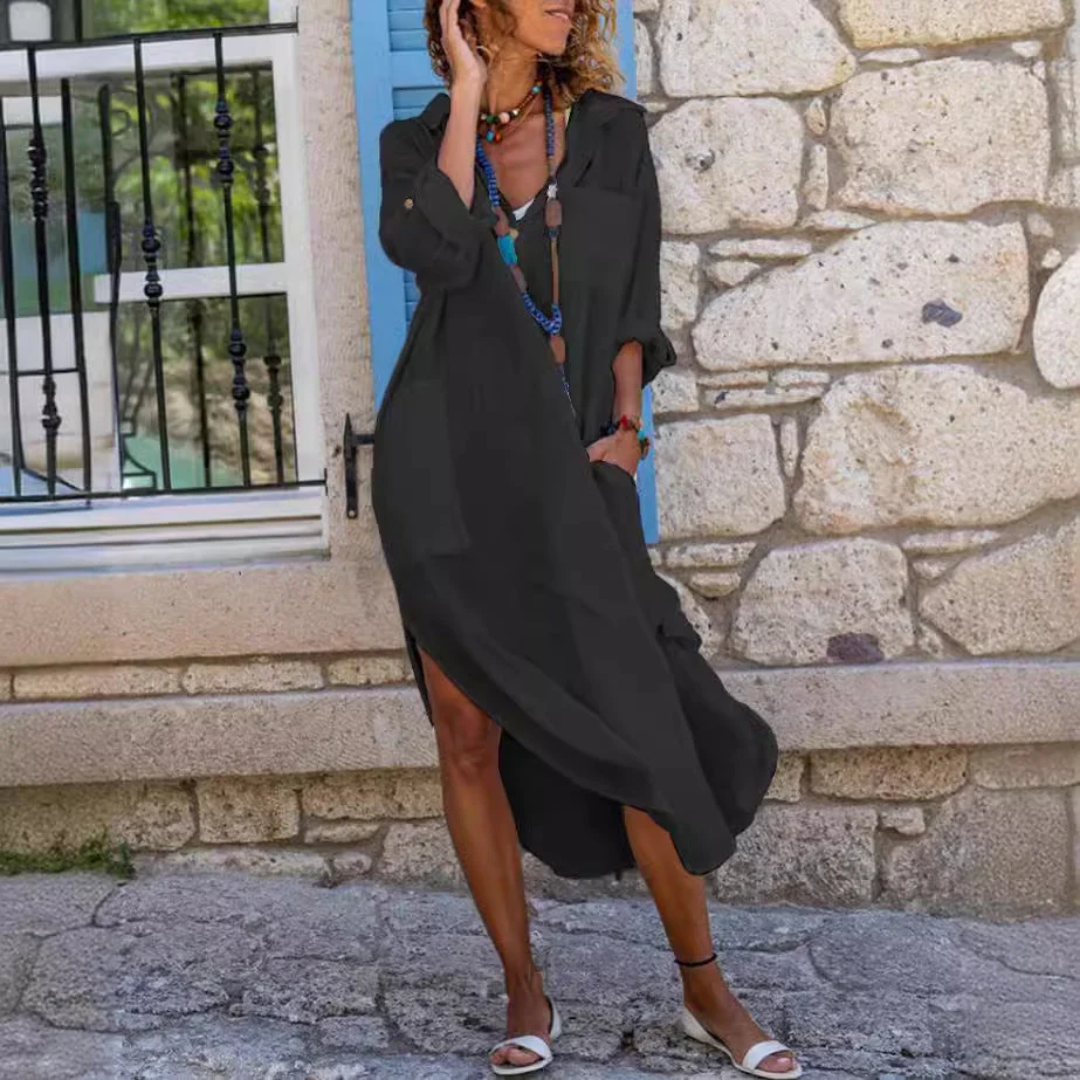 Estella - Breathable Cotton Linen Midi Dress