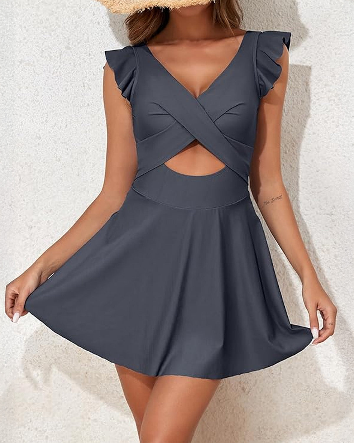 ZAVIREA® Ruffle & Reveal Modest Swimsuit