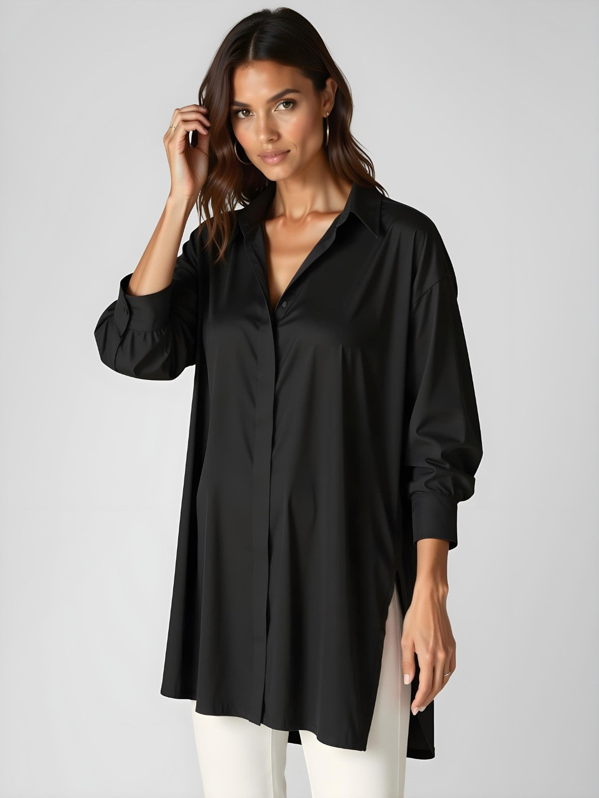 Zavirea™ | Oversized Lapel Button Shirt Dress