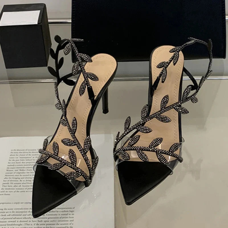Zavirea Rhinestone Leaf Sandals