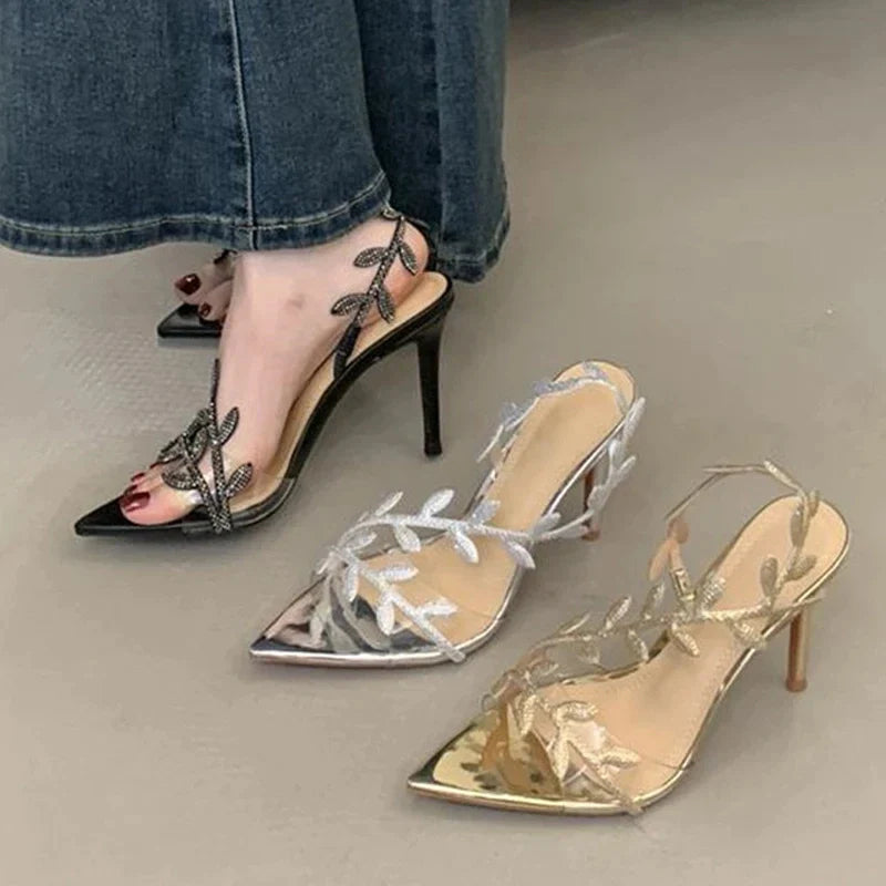 Zavirea Rhinestone Leaf Sandals