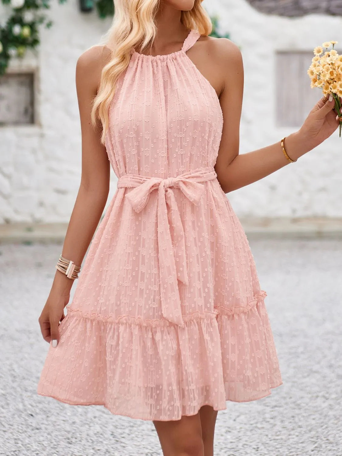 Tied Frill Sleeveless Mini Cami Dress