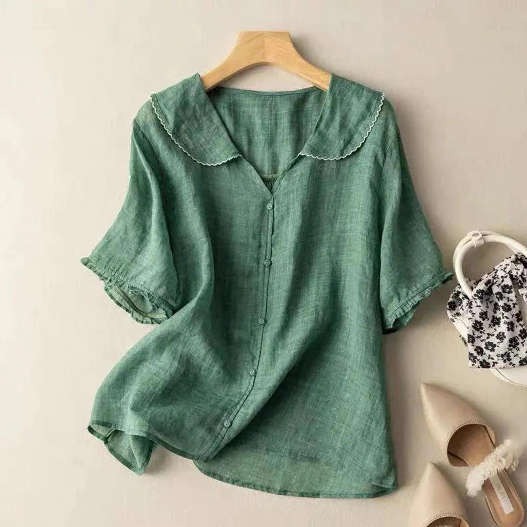 Adele Classic V-Neck Linen Blouse