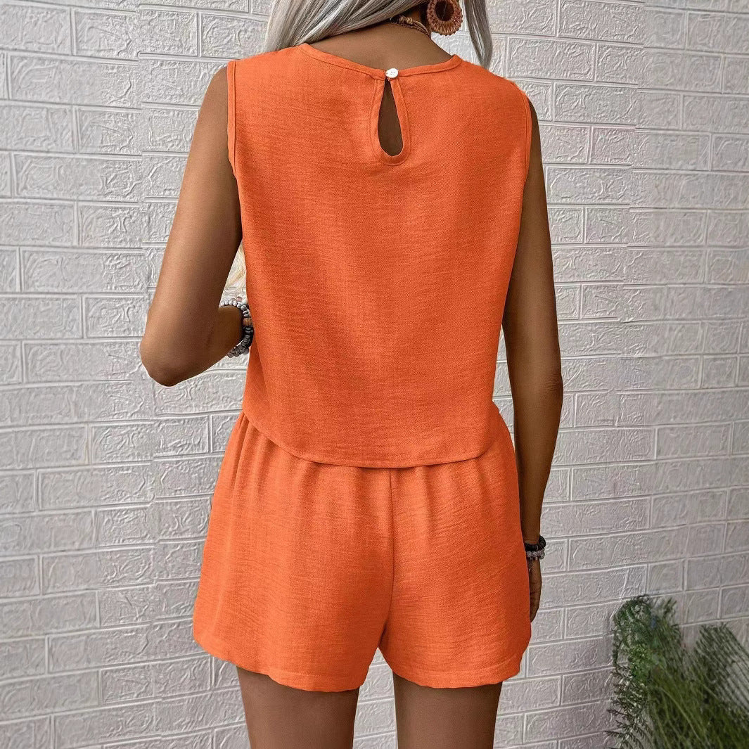Women’s Sleeveless Top and Shorts Set – Lightweight Linen Blend – Relaxed Fit