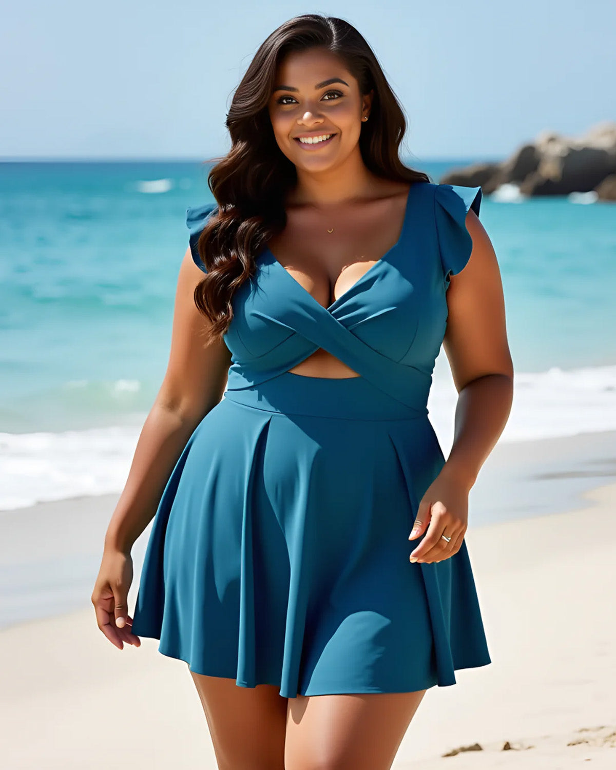 ZAVIREA® Ruffle & Reveal Modest Swimsuit