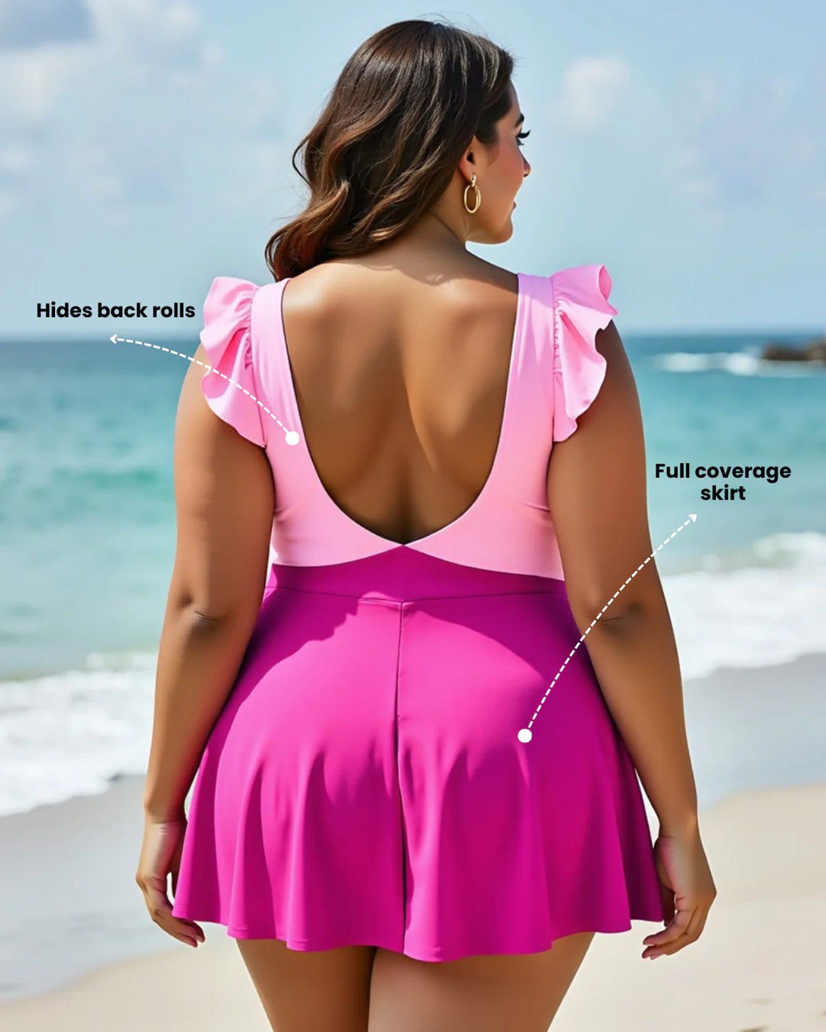 ZAVIREA® Ruffle & Reveal Modest Swimsuit