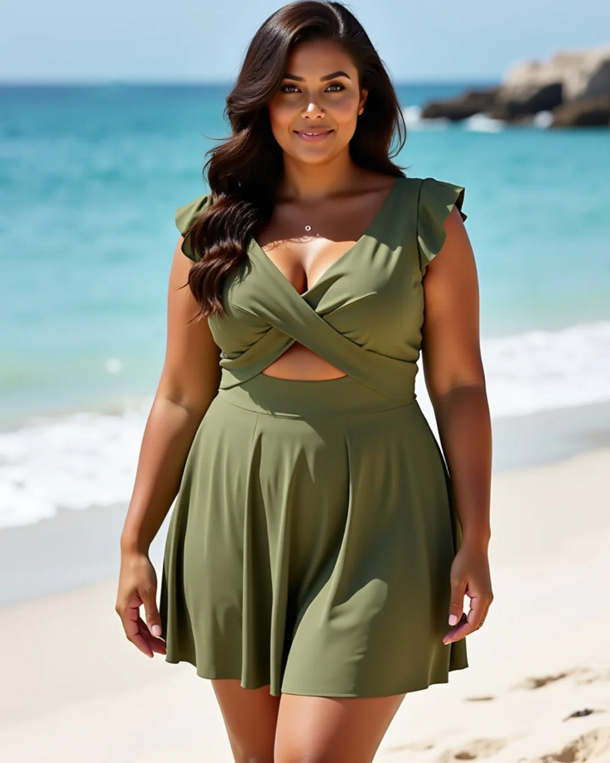 ZAVIREA® Ruffle & Reveal Modest Swimsuit