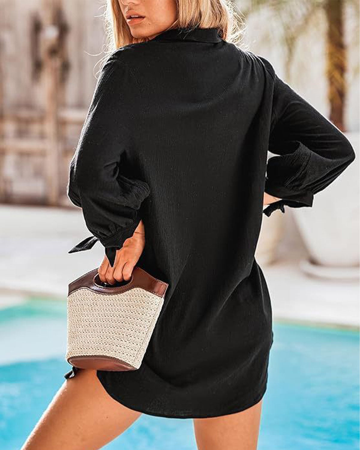 ZAVIREA® Seersucker Tie Cuff Cover-Up Dress