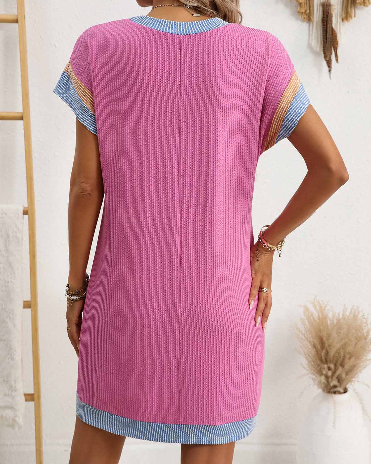 ZAVIREA® Textured Short Sleeve Midi Dress