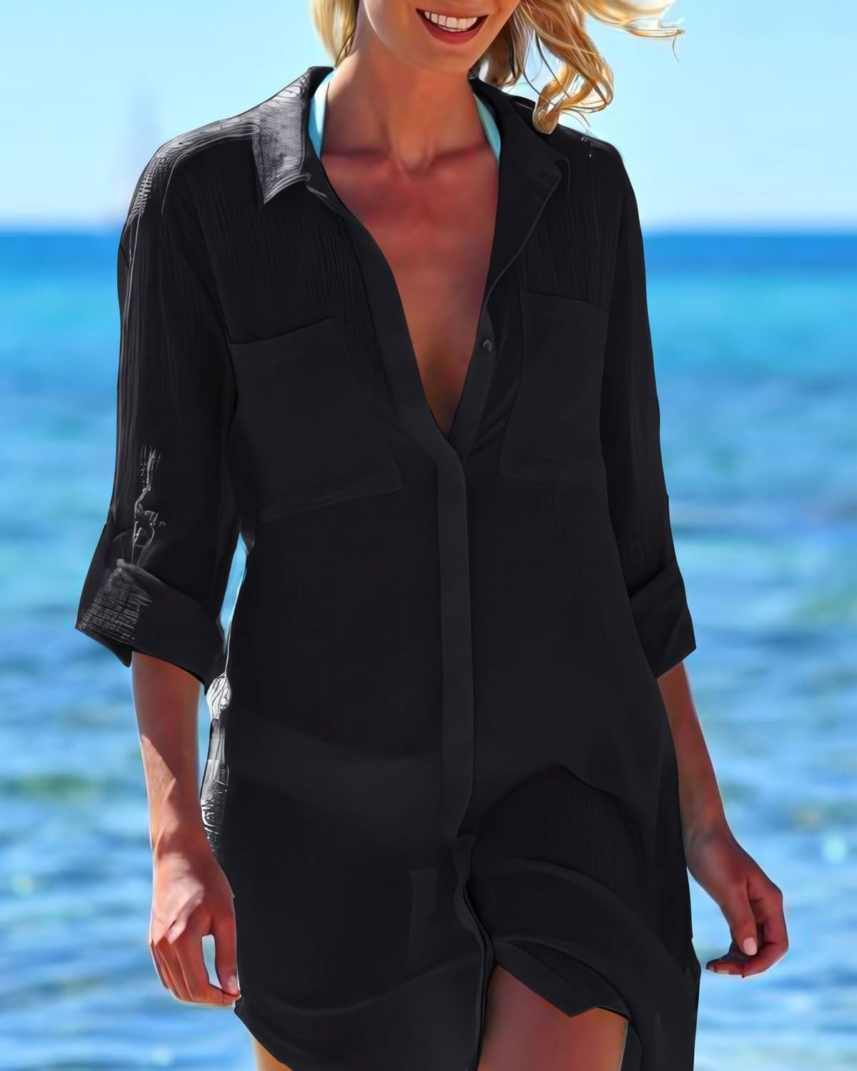 ZAVIREA® V-Neck Beach Cover-Up Shirt