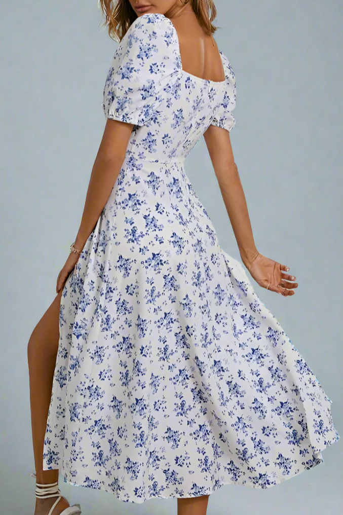 Women's Floral Print Midi Dress – Summer Casual Fit & Flare