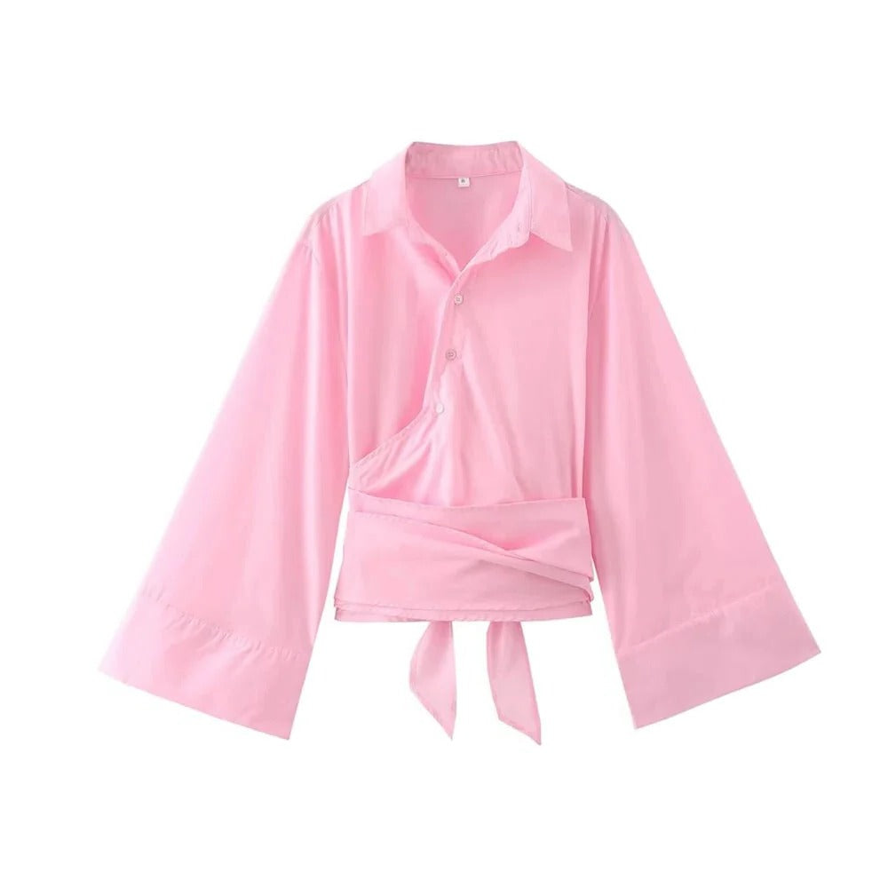 Wide Bow Belt Blouse for Chic Style