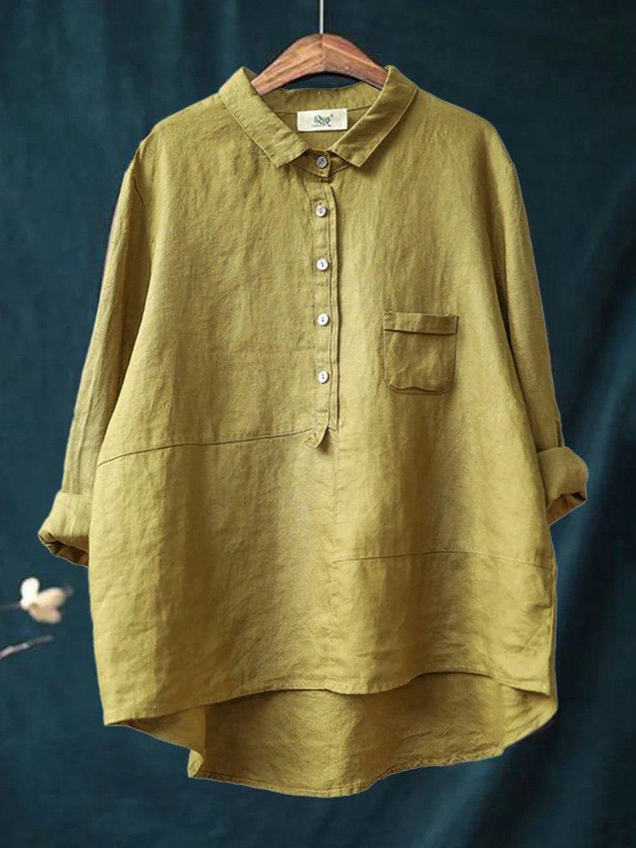 Women's Long Sleeve Shirt Cotton Linen Lapel Neck
