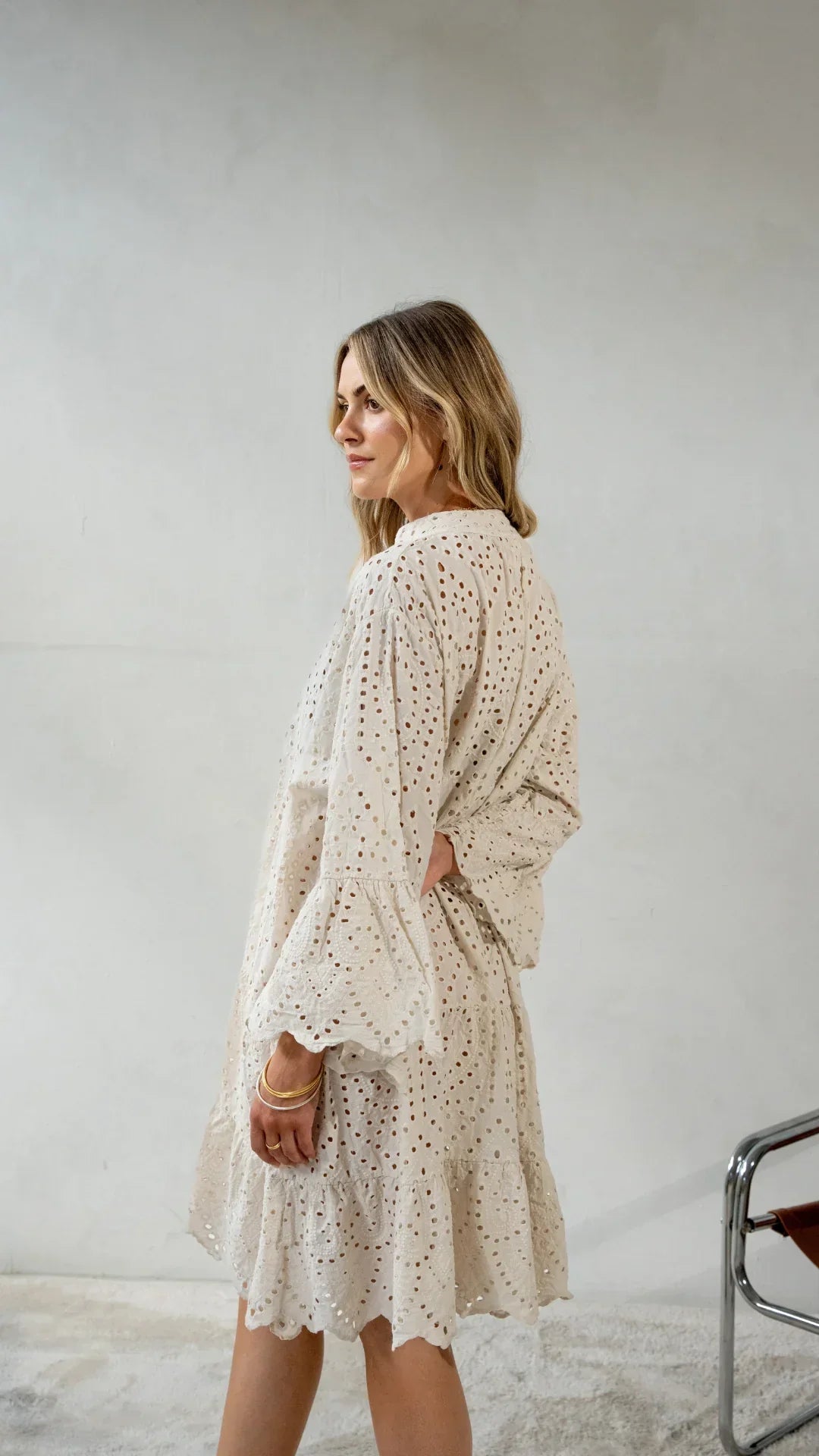 Nora Broderie Dress - Stone